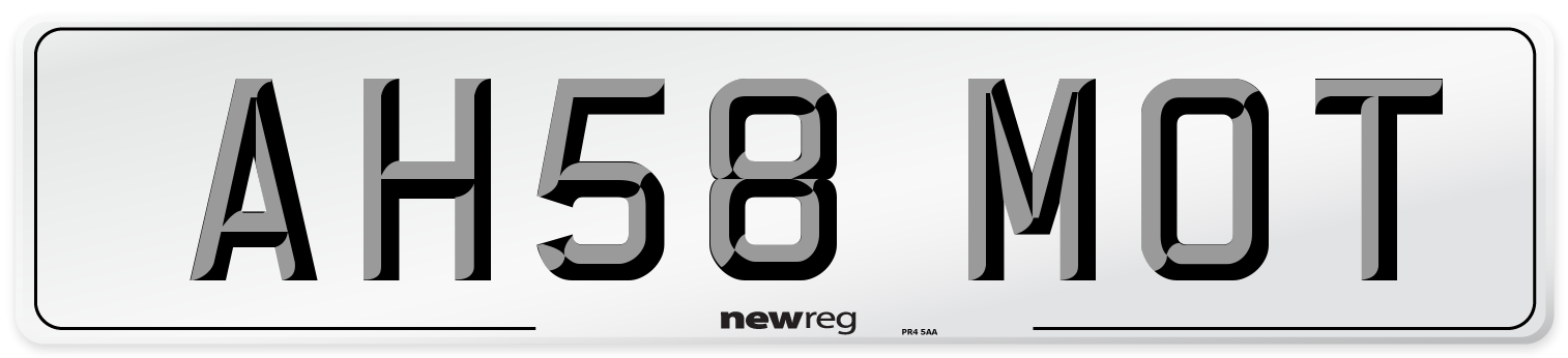 AH58 MOT Number Plate from New Reg